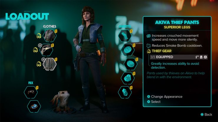 An image showing a character equipped with all 3 pieces of the Akiva Variation of the Thief set