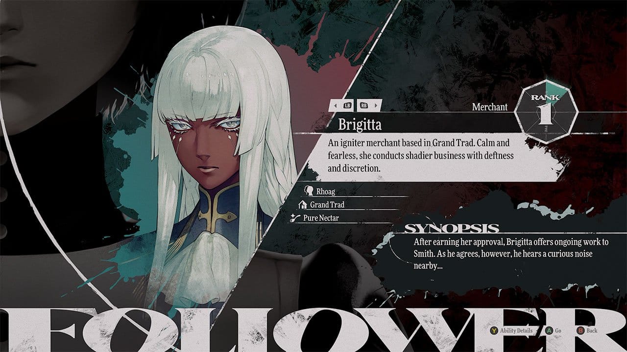 An image showing the stats and abilities of Follower Brigitta