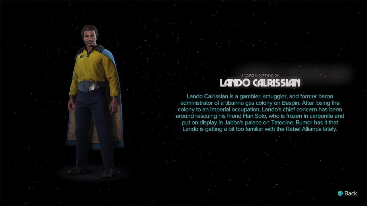 An image showing the appearance and biography of Expert Lando Calrissian The Highroller