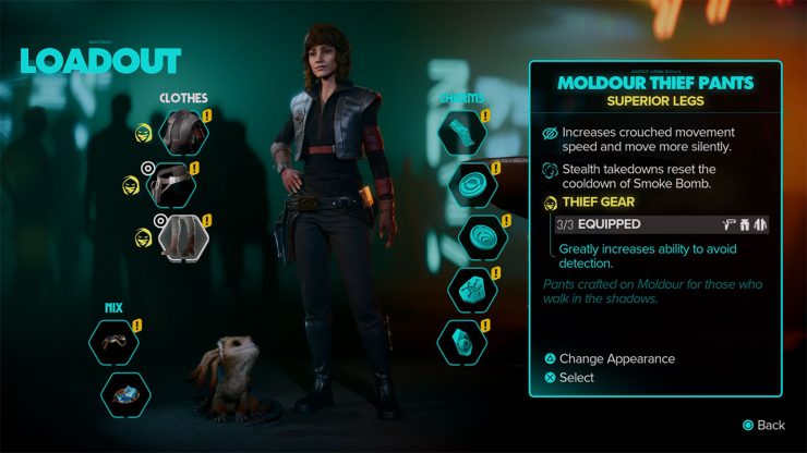 An image showing a character equipped with all 3 pieces of the Moldour Variation of the Thief set