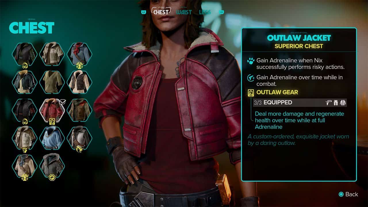 An image showing the stats and abilities of the Outlaw Jacket