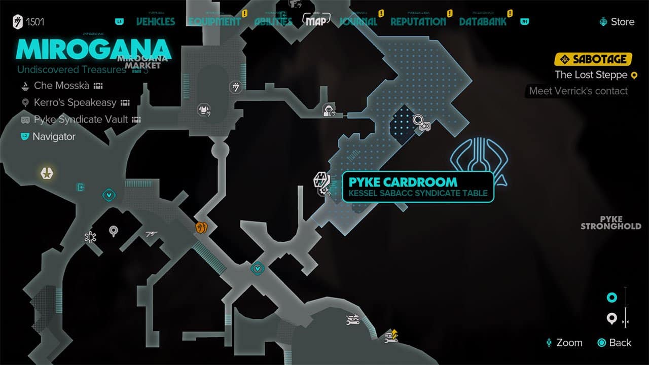 A map showing where to find Pyke Cardroom so players can unlock the Markdown Shift Token