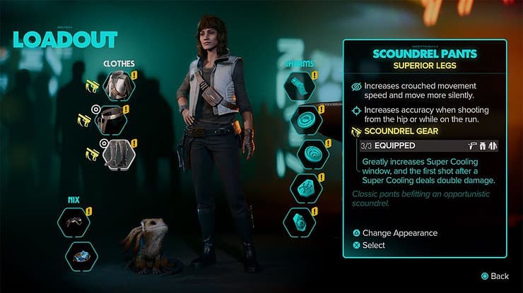 An image showing a character equipped with all 3 pieces of the Scoundrel Set