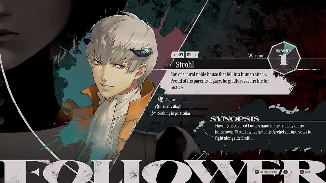 An image showing the stats and abilities of Follower Strohl