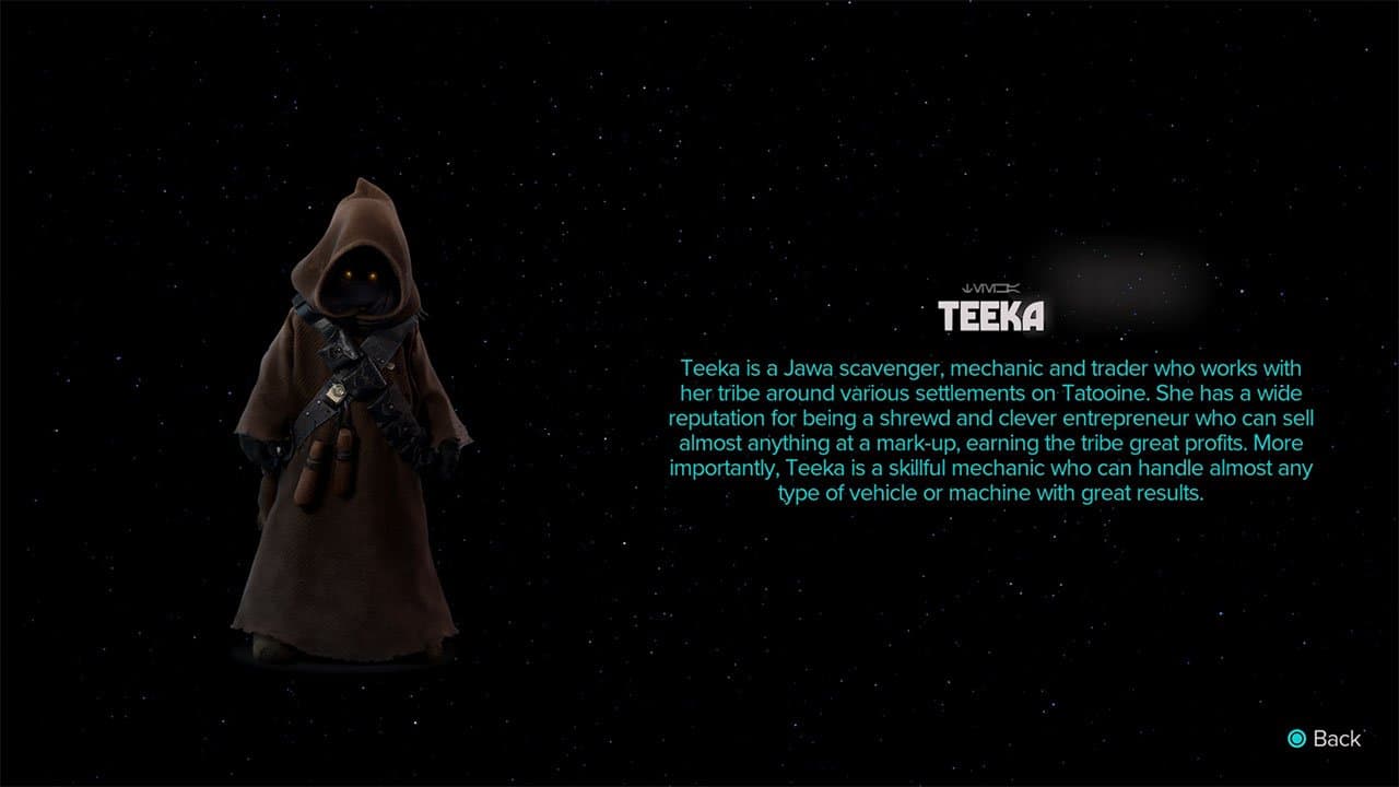 An image showing the appearance and biography of the Expert Teeka The Hotfixer (Tatooine)