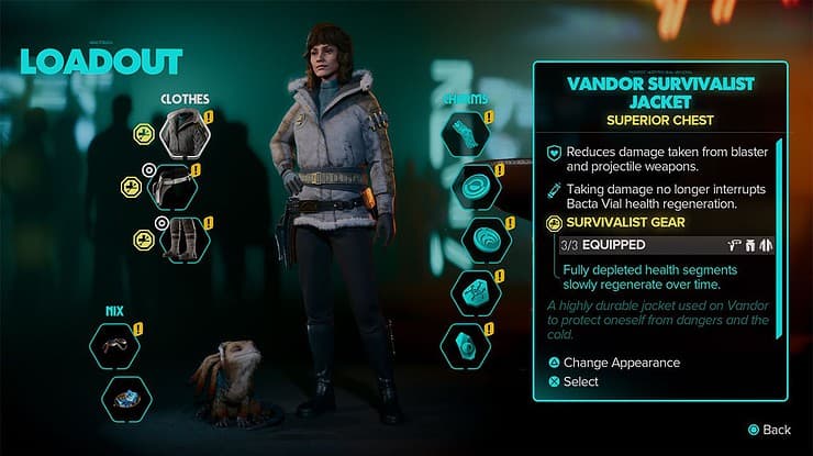 An image showing a character equipped with all 3 pieces of the Vandor Variation of the Survivalist set