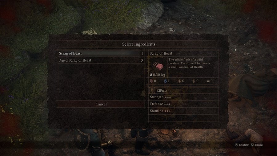 An image showing the buffs and benefits provided by cooking food in Dragon's Dogma 2