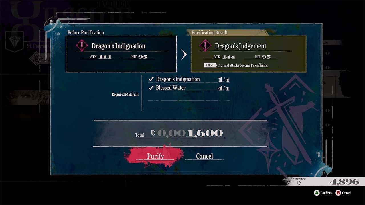 An image showing a weapon before and after purification