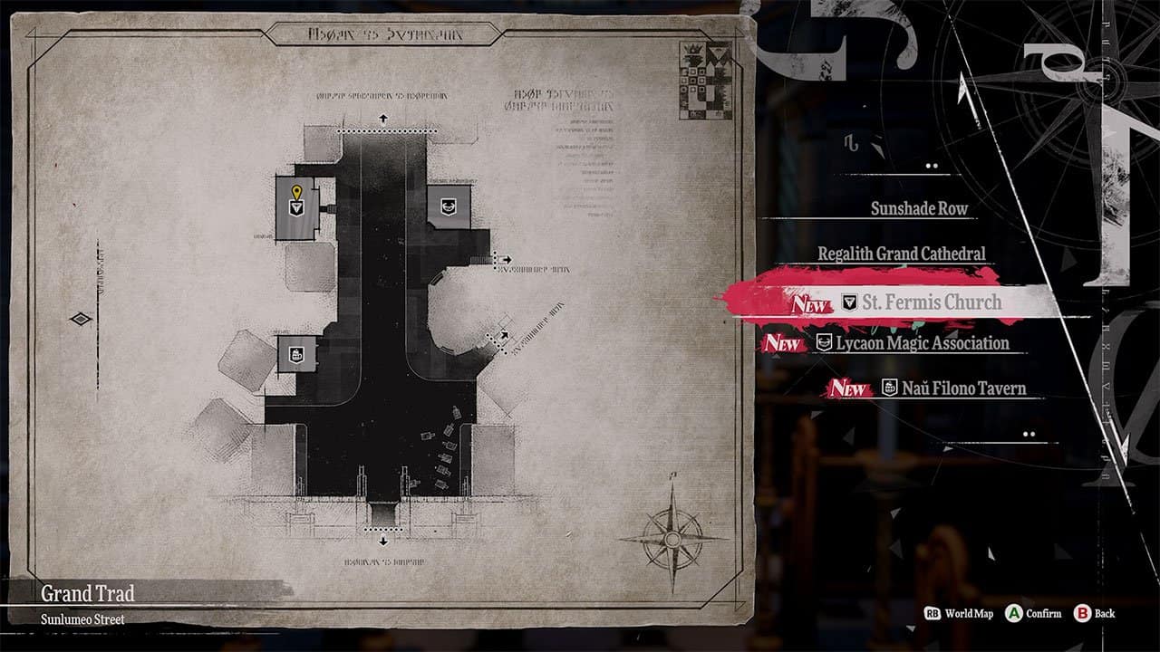 A map showing the location of St. Fermis Church where players must go to purify items