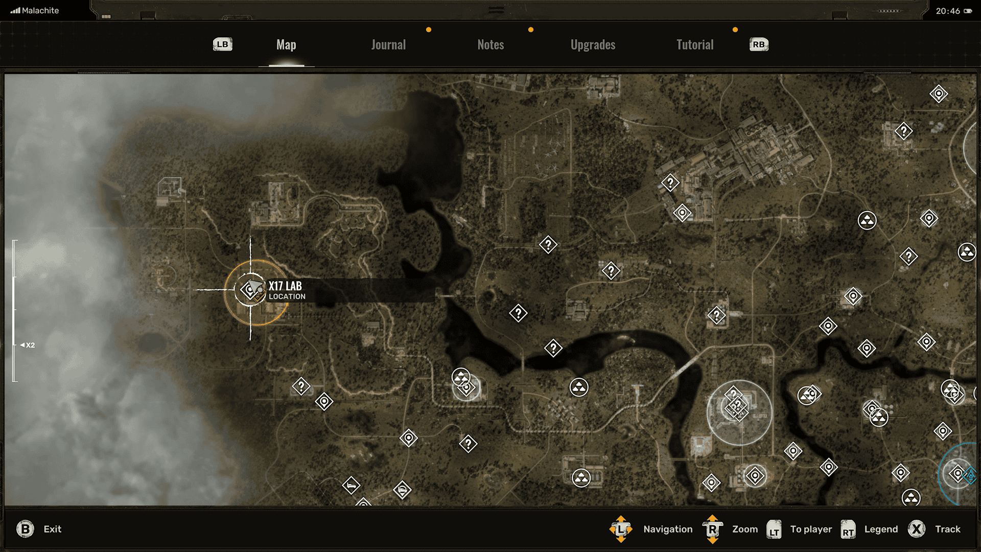 A close up map showing the location of the Malachite fast travel point